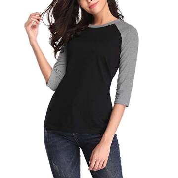 HUHOT Cotton Crew Neck 3/4 Sleeve Jersey Shirt Baseball Tee Raglan T-Shirts