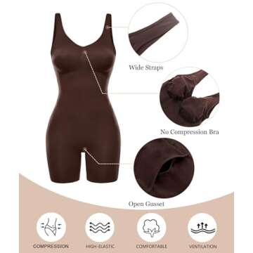 SHAPERX Women's Shaping Mid-Thigh Bodysuit Tummy Control Shapewear Seamless Sculpting Body Shaper,SZ5310-Coffee-S/M