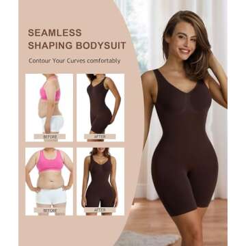 SHAPERX Women's Shaping Mid-Thigh Bodysuit Tummy Control Shapewear Seamless Sculpting Body Shaper,SZ5310-Coffee-S/M