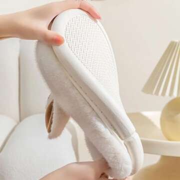 Kawaii Bunny Ear Women's Fuzzy House Memory Foam Slippers, Cute Furry Faux Fur Lined Bedroom Shoes, ...