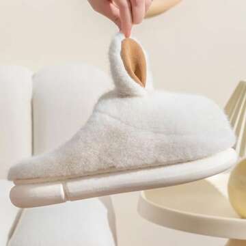 Kawaii Bunny Ear Women's Fuzzy House Memory Foam Slippers, Cute Furry Faux Fur Lined Bedroom Shoes, Cozy Indoor Slide (8,White)