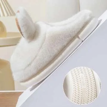 Kawaii Bunny Ear Women's Fuzzy House Memory Foam Slippers, Cute Furry Faux Fur Lined Bedroom Shoes, Cozy Indoor Slide (8,White)