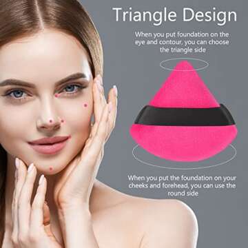 Pimoys 6 Pieces Powder Puff Face Soft Triangle Makeup Puff Velour Puffs for Loose Powder Setting Powder Cosmetic Foundation Sponge Beauty Makeup Tool, Rose Red