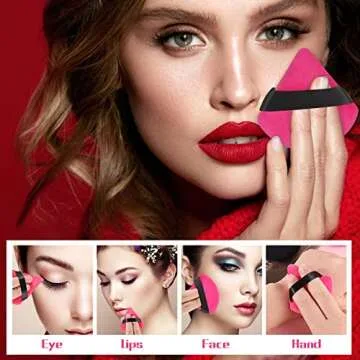 Pimoys 6 Pieces Powder Puff Face Soft Triangle Makeup Puff Velour Puffs for Loose Powder Setting Powder Cosmetic Foundation Sponge Beauty Makeup Tool, Rose Red