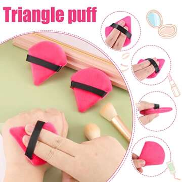 Pimoys 6 Pieces Powder Puff Face Soft Triangle Makeup Puff Velour Puffs for Loose Powder Setting Powder Cosmetic Foundation Sponge Beauty Makeup Tool, Rose Red
