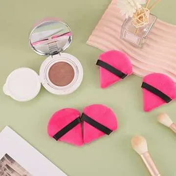 Pimoys 6 Pieces Powder Puff Face Soft Triangle Makeup Puff Velour Puffs for Loose Powder Setting Powder Cosmetic Foundation Sponge Beauty Makeup Tool, Rose Red
