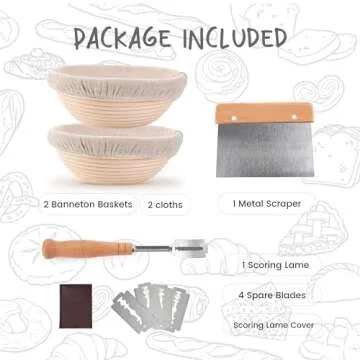 DOYOLLA Proofing Baskets for Sourdough Bread Making, Dough Proofing Bowls Kit with Cloth Liner + Scoring Lame + Scraper for Professional & Home Sourdough Bakers (Round,8.5 inch,Set of 2)