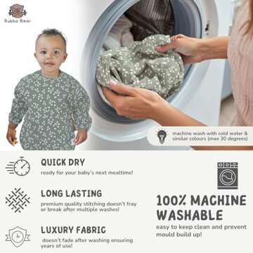 Bubba Bear Baby Bib with Sleeves, Long Sleeve Toddler Feeding Apron Bibs for Eating & Lead Weaning, Mess Proof Full Sleeved