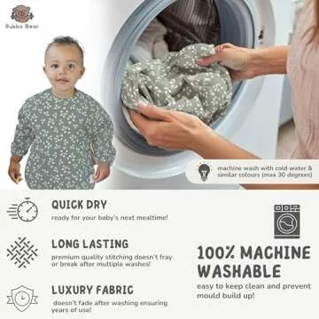 Bubba Bear Baby Bib with Sleeves, Long Sleeve Toddler Feeding Apron Bibs for Eating & Lead Weaning, Mess Proof Full Sleeved