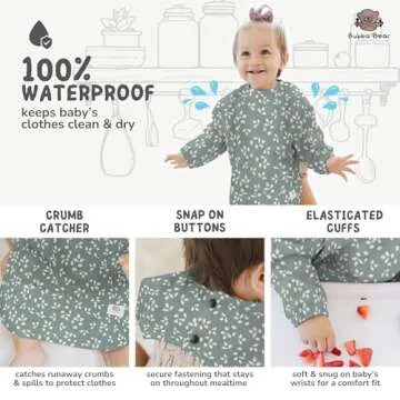 Bubba Bear Baby Bib with Sleeves, Long Sleeve Toddler Feeding Apron Bibs for Eating & Lead Weaning, Mess Proof Full Sleeved