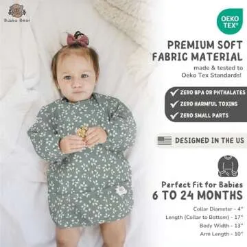 Bubba Bear Baby Bib with Sleeves, Long Sleeve Toddler Feeding Apron Bibs for Eating & Lead Weaning, Mess Proof Full Sleeved