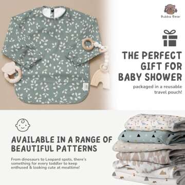 Bubba Bear Baby Bib with Sleeves, Long Sleeve Toddler Feeding Apron Bibs for Eating & Lead Weaning, Mess Proof Full Sleeved