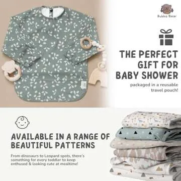 Bubba Bear Baby Bib with Sleeves, Long Sleeve Toddler Feeding Apron Bibs for Eating & Lead Weaning, Mess Proof Full Sleeved