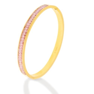 Frigotine Gold Rhinestone Bangles Bracelets for Women, Trendy Chunky Pink Crystal Stainless Steel St...
