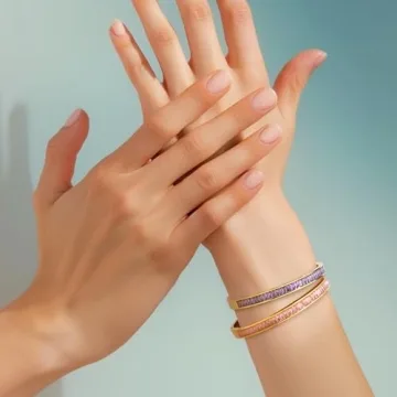 Frigotine Gold Rhinestone Bangles Bracelets for Women, Trendy Chunky Pink Crystal Stainless Steel Stackable Cuff Bracelet Wedding Prom Fashion Jewelry Gift