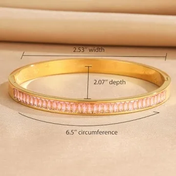 Frigotine Gold Rhinestone Bangles Bracelets for Women, Trendy Chunky Pink Crystal Stainless Steel Stackable Cuff Bracelet Wedding Prom Fashion Jewelry Gift