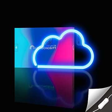 Lumoonosity Cloud Neon Sign, USB Powered Blue Cloud Neon Light with On/Off Switch, Cloud Led Sign for Wall Decor, Aesthetic Hanging Neon Signs, Neon Lights for Bedroom, Living Room, Gaming Room Setup