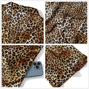V Vaborous Women's Leopard Print Long Silk Robes Long Satin Robes Cheetah Print Long Kimono Robes Silky Dressing Gowns, Leopard Print, L/XL