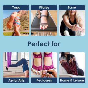 Tucketts Allegro Pilates Socks Toeless Yoga Socks with Grips for Women, Toeless Socks For Women, L/XL, 3Pack Black Swan