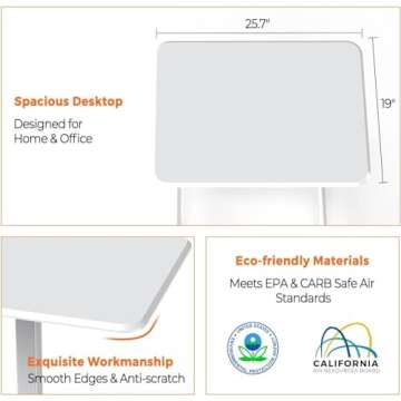 Sweetcrispy Small Mobile Rolling Standing Desk - Overbed Table, Teacher Podium with Wheels, Adjustable Work Table, Rolling Desk Laptop Computer Cart for Home, Office, Classroom - White