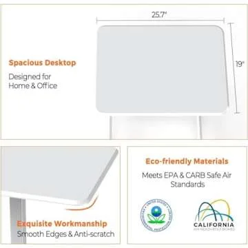 Sweetcrispy Small Mobile Rolling Standing Desk - Overbed Table, Teacher Podium with Wheels, Adjustable Work Table, Rolling Desk Laptop Computer Cart for Home, Office, Classroom - White