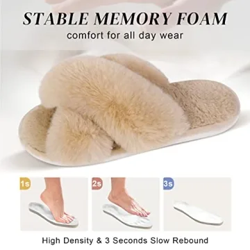 Comfortable Parlovable Women's Fuzzy Cross Band Slippers
