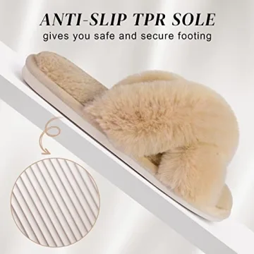 Comfortable Parlovable Women's Fuzzy Cross Band Slippers