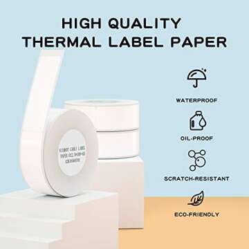 NIIMBOT Thermal Label Maker Paper 0.5" 4.3" Stickers Waterproof Tear-Resistant Replacement for D11/D110 Label Printer Office&Home Cable 65 Labels/Roll (White)