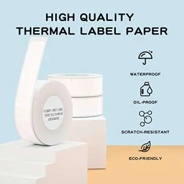 NIIMBOT Thermal Label Maker Paper 0.5" 4.3" Stickers Waterproof Tear-Resistant Replacement for D11/D110 Label Printer Office&Home Cable 65 Labels/Roll (White)