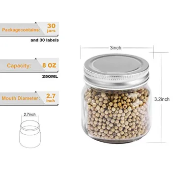 Premium Rainforce Mason Jars 8 oz 30 Pack for Canning