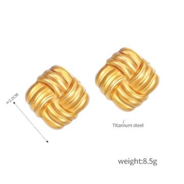 Gold Statement Earrings for Women - Chunky Geometric Textured Vintage Studs