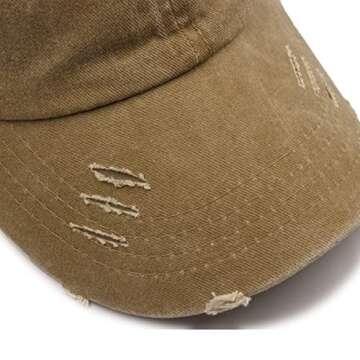 ProMindFun Womens Ponytail High Messy Bun Hats Distressed Baseball Caps Unconstructed Washed Dad Hat Girls Trucker Ponycaps (03-Light Khaki)