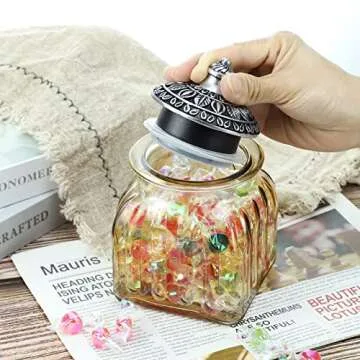 SOCOSY Vintage Crystal Glass Candy Jar with Lid Food Jar Nut Jar Jewelry Box Wedding Candy Buffet Jars Kitchen Storage Assorted Color 24 oz