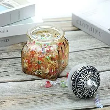 SOCOSY Vintage Crystal Glass Candy Jar with Lid Food Jar Nut Jar Jewelry Box Wedding Candy Buffet Jars Kitchen Storage Assorted Color 24 oz