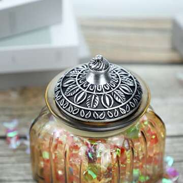 SOCOSY Vintage Crystal Glass Candy Jar with Lid Food Jar Nut Jar Jewelry Box Wedding Candy Buffet Jars Kitchen Storage Assorted Color 24 oz