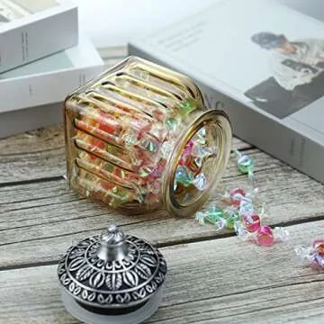 SOCOSY Vintage Crystal Glass Candy Jar with Lid Food Jar Nut Jar Jewelry Box Wedding Candy Buffet Jars Kitchen Storage Assorted Color 24 oz