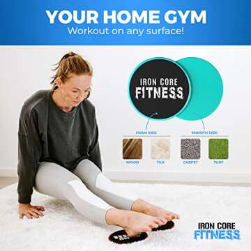 Iron Core Fitness Foot Sliders - Versatile Core Trainer for All Surfaces, Aqua Blue