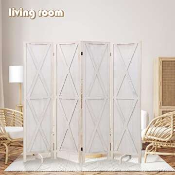 Babion 4 Panel Room Divider, X-Shaped Folding Room Dividers, White Partition Room Dividers, Wood Room Dividers, Room Divider Screen for Bedroom Home,Double Hinged,White