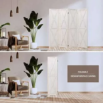 Babion 4 Panel Room Divider, X-Shaped Folding Room Dividers, White Partition Room Dividers, Wood Room Dividers, Room Divider Screen for Bedroom Home,Double Hinged,White