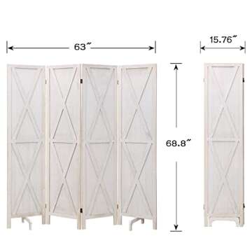 Babion 4 Panel Room Divider, X-Shaped Folding Room Dividers, White Partition Room Dividers, Wood Room Dividers, Room Divider Screen for Bedroom Home,Double Hinged,White
