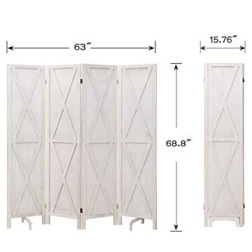 Babion 4 Panel Room Divider, X-Shaped Folding Room Dividers, White Partition Room Dividers, Wood Room Dividers, Room Divider Screen for Bedroom Home,Double Hinged,White