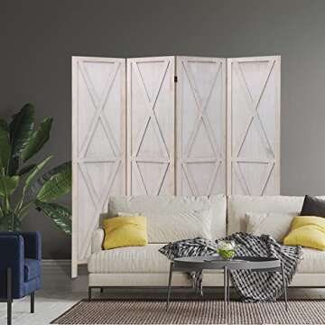 Babion 4 Panel Room Divider, X-Shaped Folding Room Dividers, White Partition Room Dividers, Wood Room Dividers, Room Divider Screen for Bedroom Home,Double Hinged,White