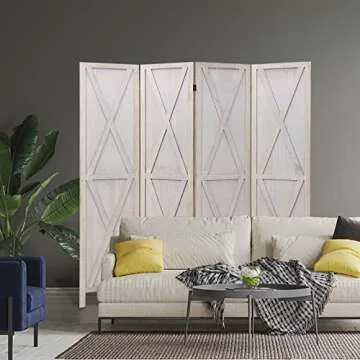Babion 4 Panel Room Divider, X-Shaped Folding Room Dividers, White Partition Room Dividers, Wood Room Dividers, Room Divider Screen for Bedroom Home,Double Hinged,White