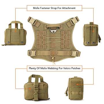 TOPTIE Tactical Service Dog Harness, Dog Training Vest Pet Harness with Molle Pouches and Bottle Hol...