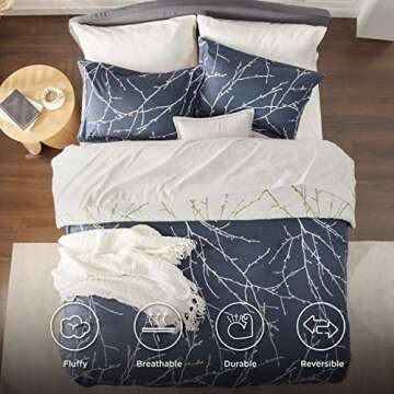 Bedsure King Comforter Sets - 7 Pieces Floral Navy Blue Bed Set, Tree Branch Pattern Printed Bed in a Bag King with Comforter, Sheets, Pillowcases & Shams
