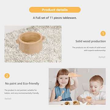 MONT PLEASANT Montessori Toys Sensory Bin Toys for 1 Year Old Toddlers, 11pcs Wooden Waldorf Toys Wooden Scoops and Tongs for Transfer Work and Fine Motor Skills Development