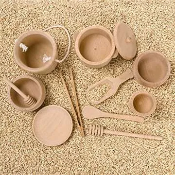MONT PLEASANT Montessori Toys Sensory Bin Toys for 1 Year Old Toddlers, 11pcs Wooden Waldorf Toys Wooden Scoops and Tongs for Transfer Work and Fine Motor Skills Development