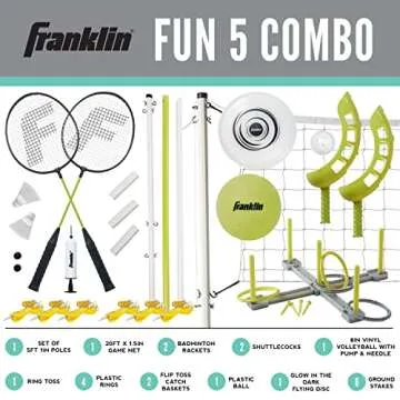 Franklin Sports Fun 5 Combo Outdoor Game Set - Backyard, Beach + Camping Games for Kids - Badminton,...