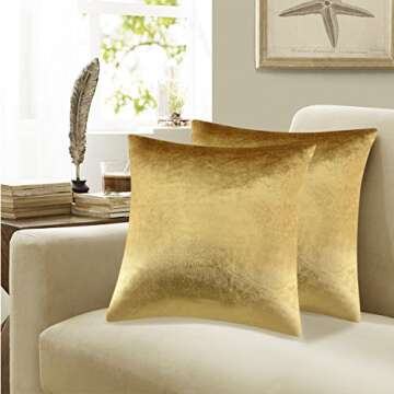 GIGIZAZA Decorative Throw Pillow Covers 18 x 18, Gold Soft Pillow Covers Velvet,Set of 4 Decor Squar...