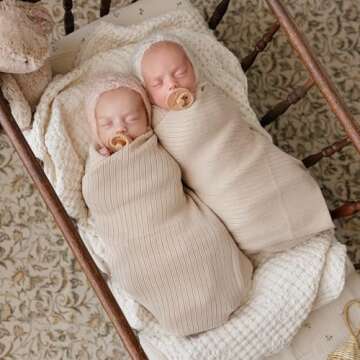 Organic Ribbed Swaddle Blanket for Boys & Girls - 100% Luxury Organic Soft Cotton Knit Warm Cozy Cud...